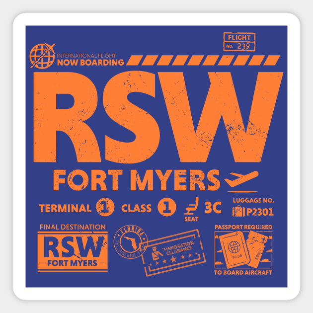 Vintage Fort Myers Florida RSW Airport Code Travel Day Retro Travel Tag Magnet by Now Boarding